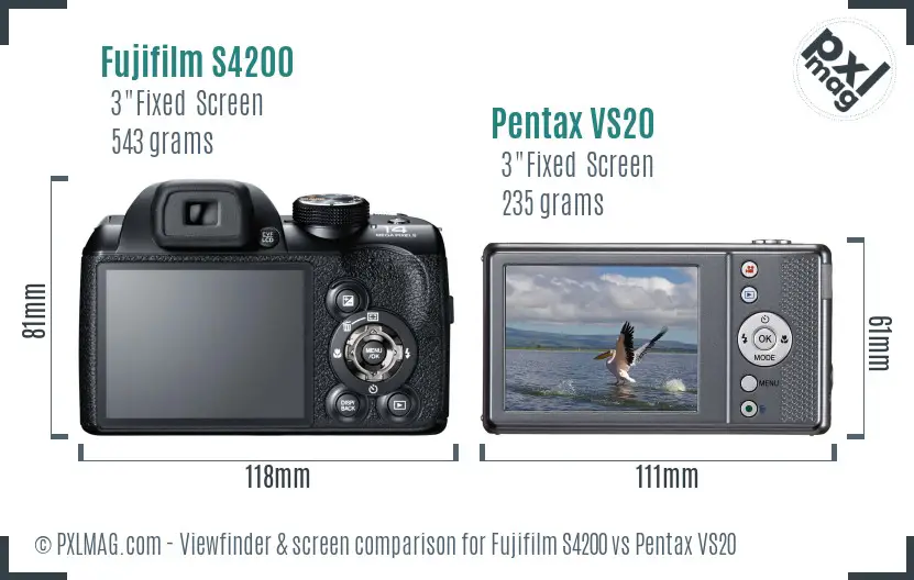 Fujifilm S4200 vs Pentax VS20 Screen and Viewfinder comparison