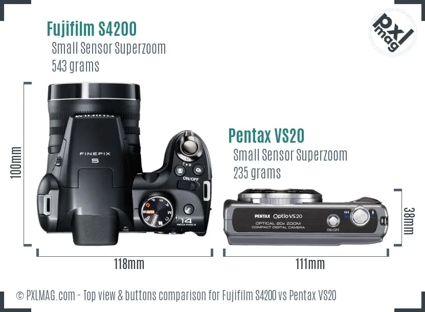 Fujifilm S4200 vs Pentax VS20 top view buttons comparison