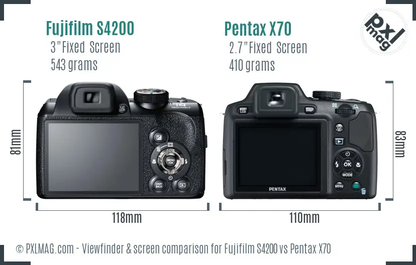 Fujifilm S4200 vs Pentax X70 Screen and Viewfinder comparison