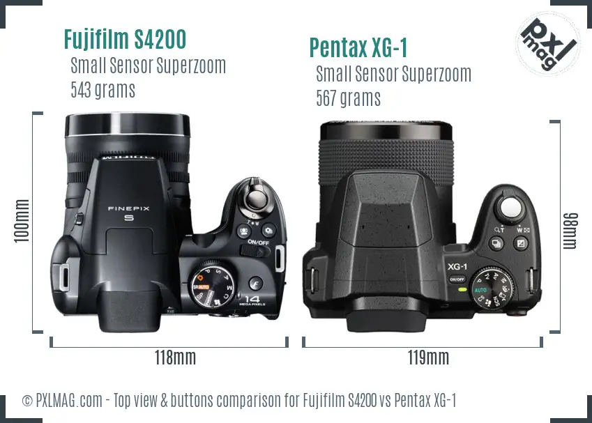 Fujifilm S4200 vs Pentax XG-1 top view buttons comparison Fujifilm S4200 vs Pentax XG-1 top view buttons comparison