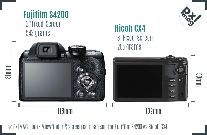 Fujifilm S4200 vs Ricoh CX4 Screen and Viewfinder comparison