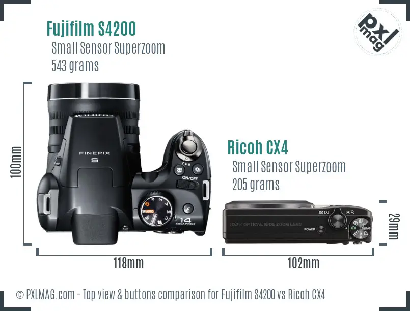 Fujifilm S4200 vs Ricoh CX4 top view buttons comparison