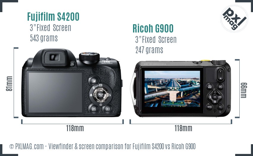 Fujifilm S4200 vs Ricoh G900 Screen and Viewfinder comparison