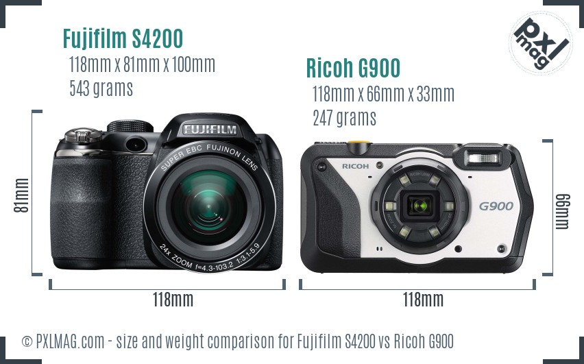 Fujifilm S4200 vs Ricoh G900 size comparison