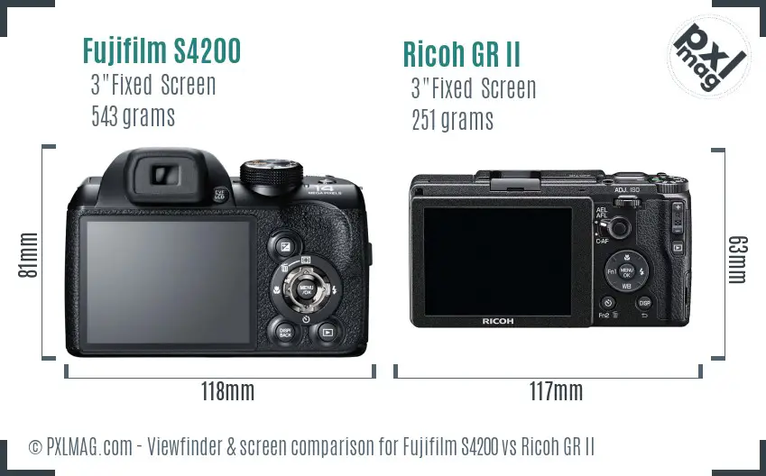 Fujifilm S4200 vs Ricoh GR II Screen and Viewfinder comparison