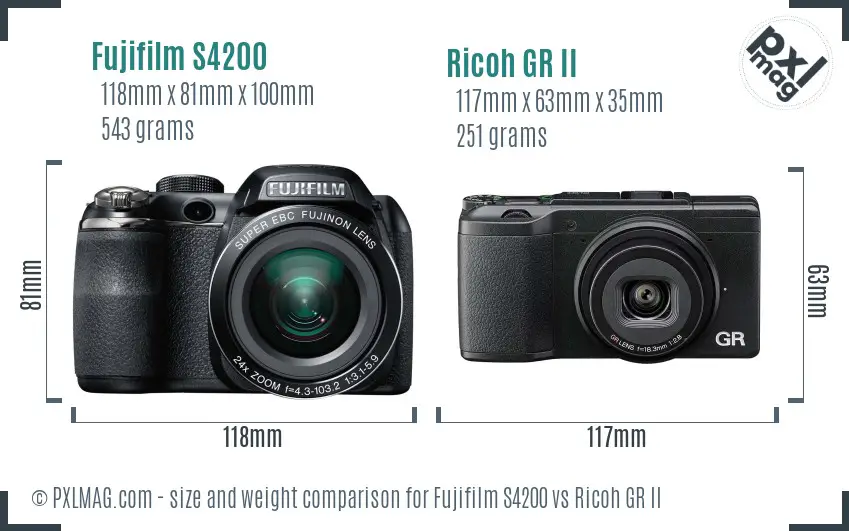 Fujifilm S4200 vs Ricoh GR II size comparison