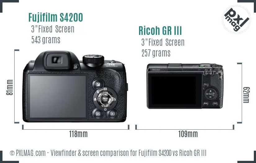 Fujifilm S4200 vs Ricoh GR III Screen and Viewfinder comparison