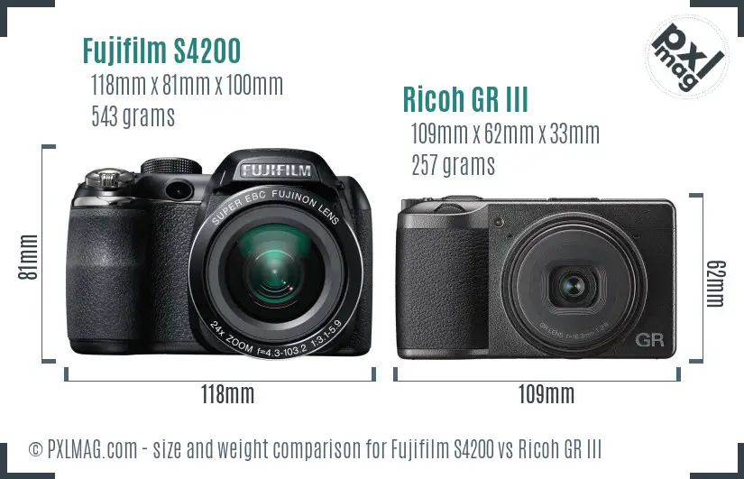 Fujifilm S4200 vs Ricoh GR III size comparison