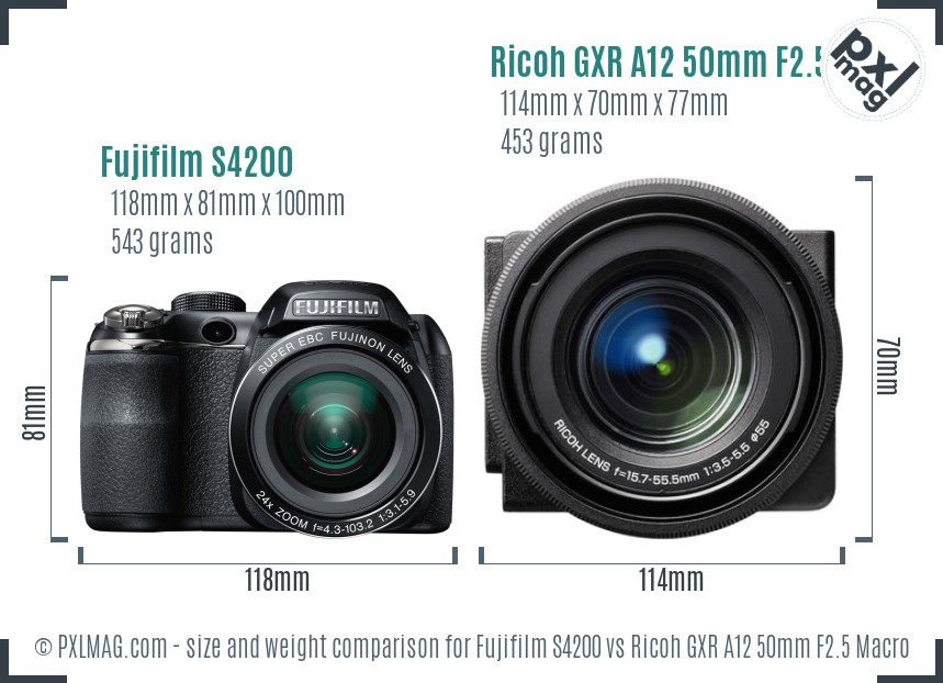 Fujifilm S4200 vs Ricoh GXR A12 50mm F2.5 Macro size comparison Fujifilm S4200 vs Ricoh GXR A12 50mm F2.5 Macro size comparison