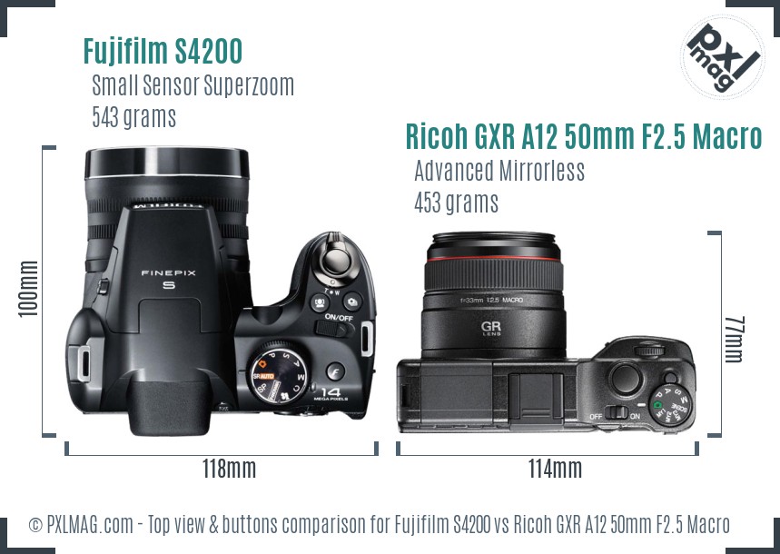 Fujifilm S4200 vs Ricoh GXR A12 50mm F2.5 Macro top view buttons comparison