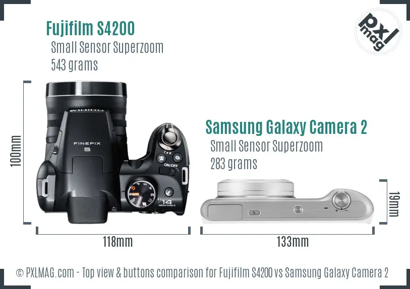 Fujifilm S4200 vs Samsung Galaxy Camera 2 top view buttons comparison