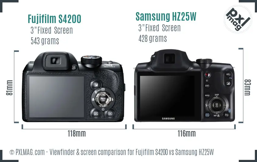 Fujifilm S4200 vs Samsung HZ25W Screen and Viewfinder comparison