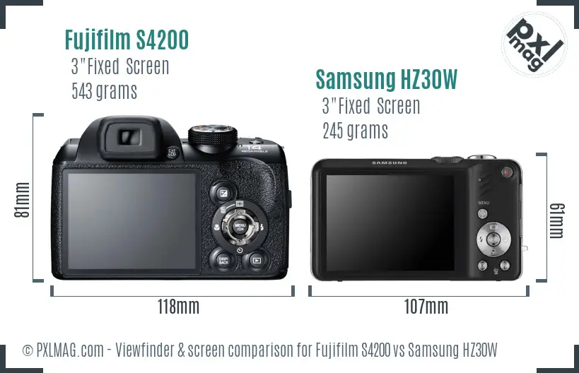 Fujifilm S4200 vs Samsung HZ30W Screen and Viewfinder comparison