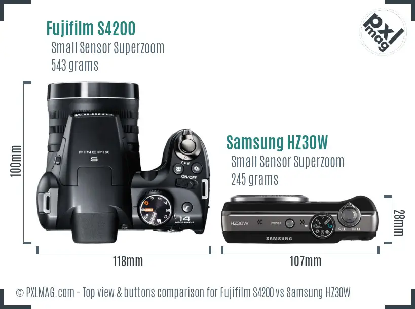 Fujifilm S4200 vs Samsung HZ30W top view buttons comparison