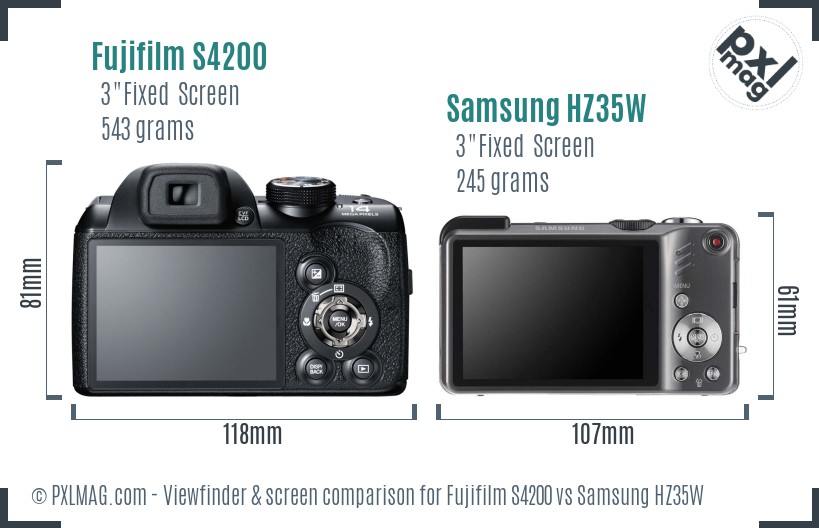 Fujifilm S4200 vs Samsung HZ35W Screen and Viewfinder comparison
