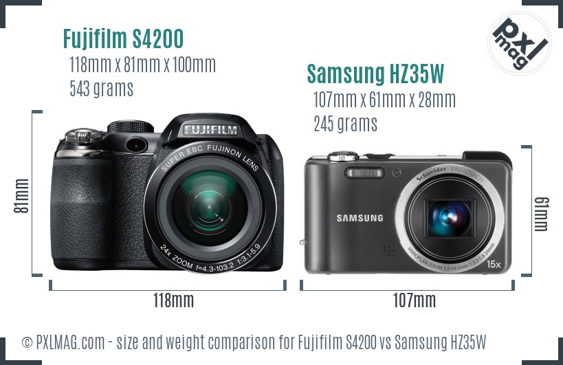 Fujifilm S4200 vs Samsung HZ35W size comparison