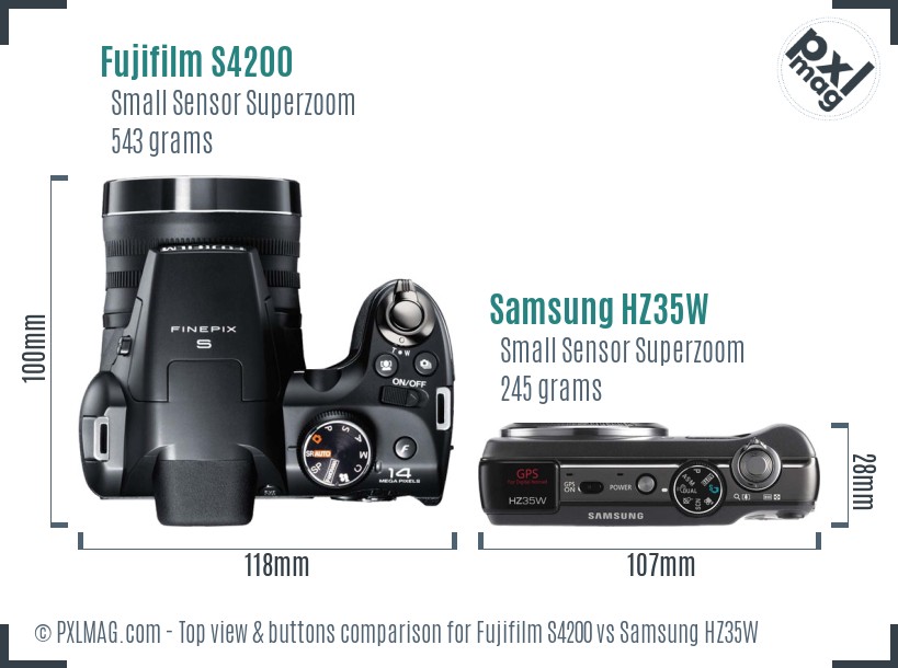 Fujifilm S4200 vs Samsung HZ35W top view buttons comparison