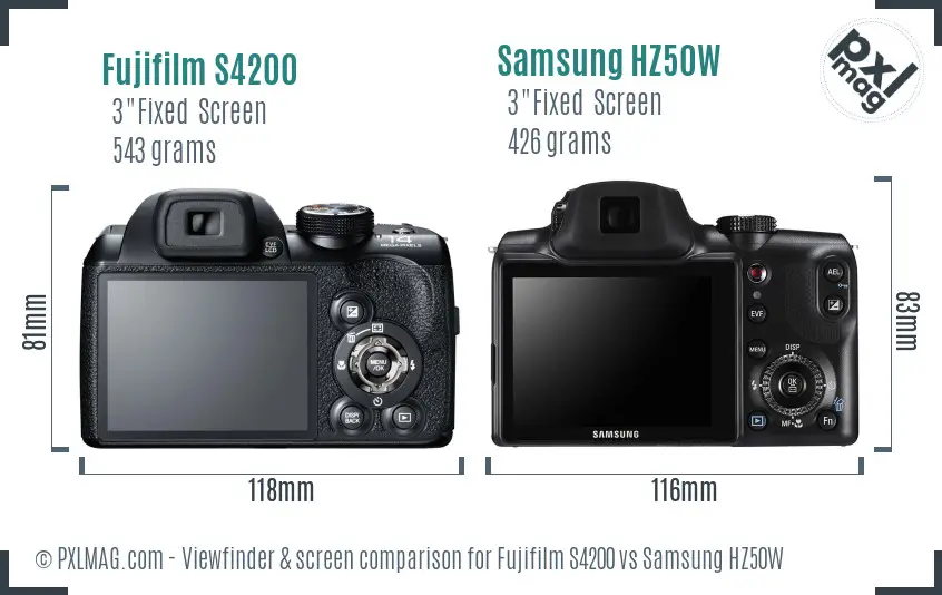 Fujifilm S4200 vs Samsung HZ50W Screen and Viewfinder comparison
