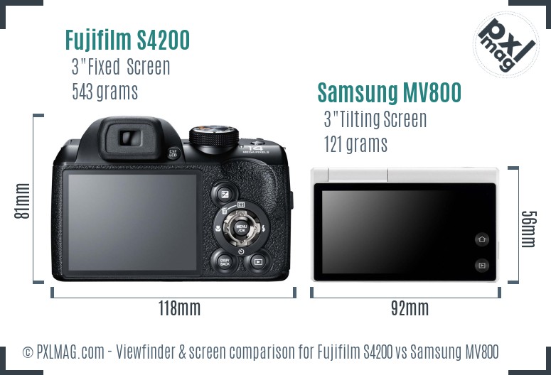 Fujifilm S4200 vs Samsung MV800 Screen and Viewfinder comparison