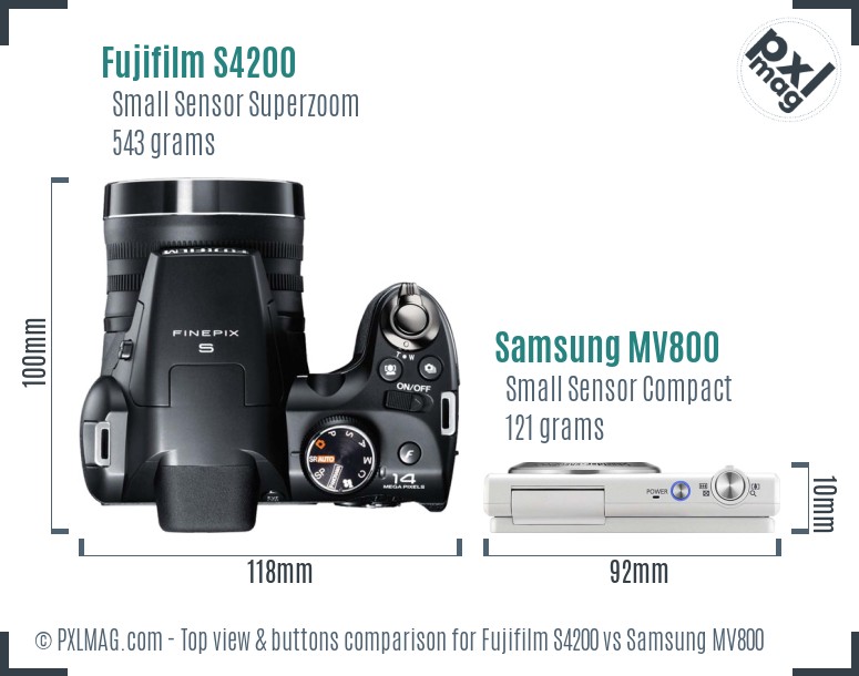Fujifilm S4200 vs Samsung MV800 top view buttons comparison