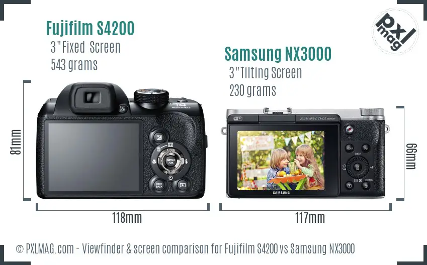 Fujifilm S4200 vs Samsung NX3000 Screen and Viewfinder comparison