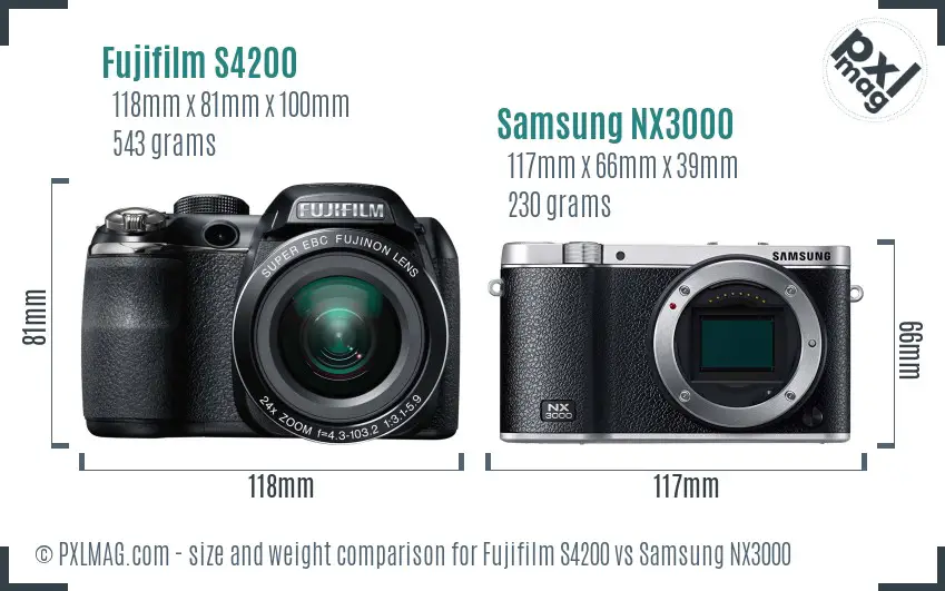 Fujifilm S4200 vs Samsung NX3000 size comparison