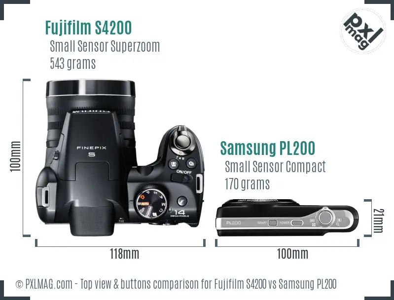 Fujifilm S4200 vs Samsung PL200 top view buttons comparison