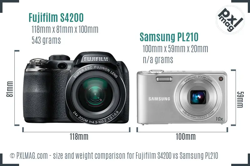 Fujifilm S4200 vs Samsung PL210 size comparison