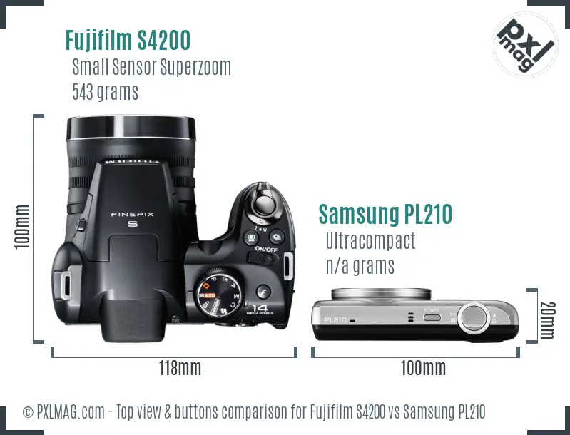 Fujifilm S4200 vs Samsung PL210 top view buttons comparison
