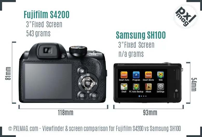 Fujifilm S4200 vs Samsung SH100 Screen and Viewfinder comparison