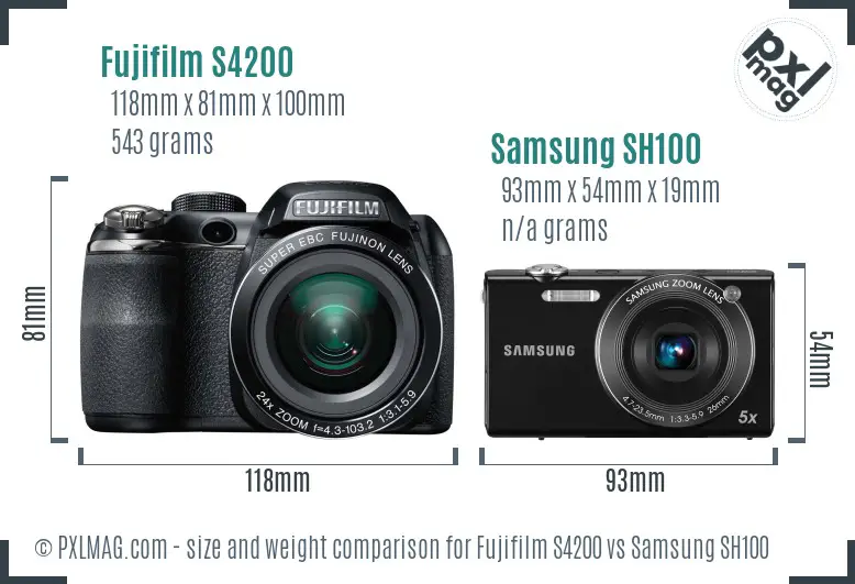 Fujifilm S4200 vs Samsung SH100 size comparison