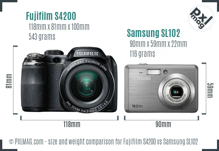 Fujifilm S4200 vs Samsung SL102 size comparison