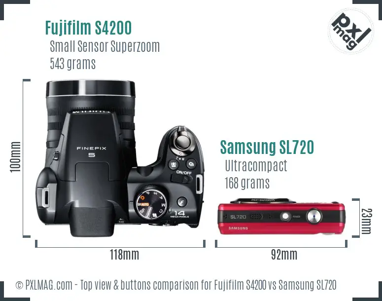 Fujifilm S4200 vs Samsung SL720 top view buttons comparison