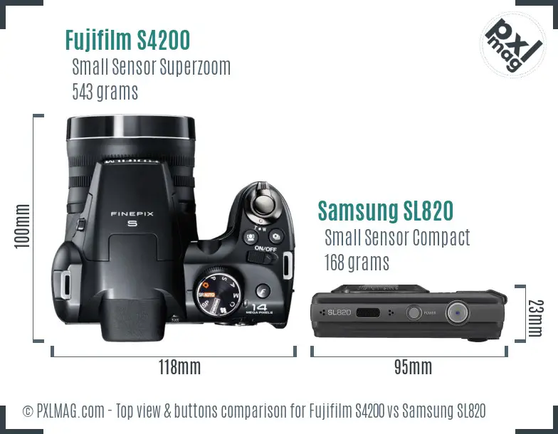 Fujifilm S4200 vs Samsung SL820 top view buttons comparison