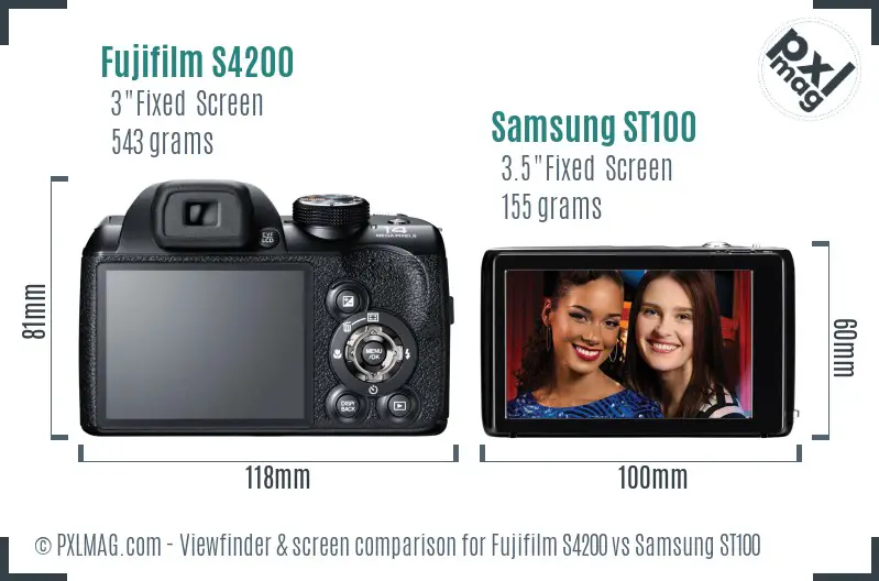 Fujifilm S4200 vs Samsung ST100 Screen and Viewfinder comparison