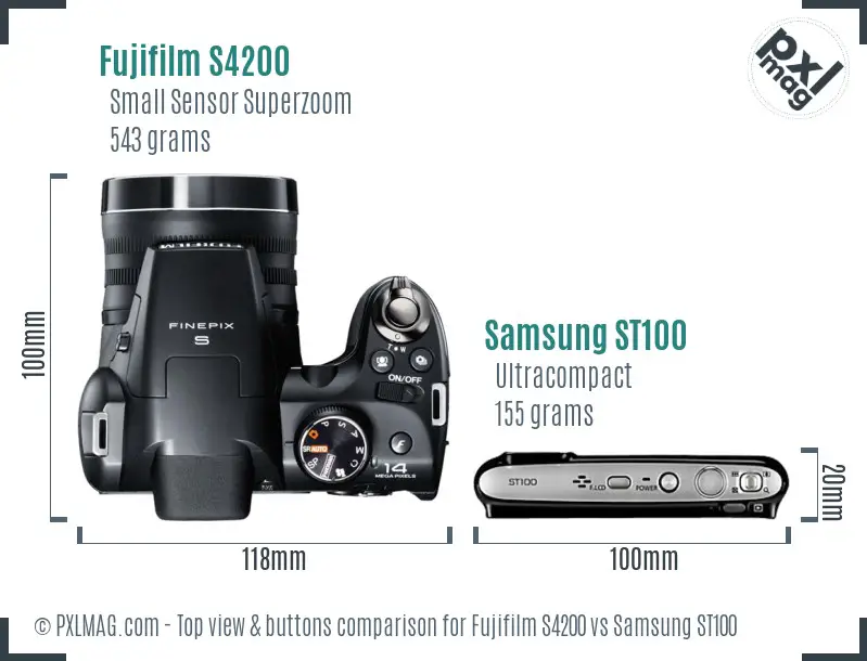 Fujifilm S4200 vs Samsung ST100 top view buttons comparison