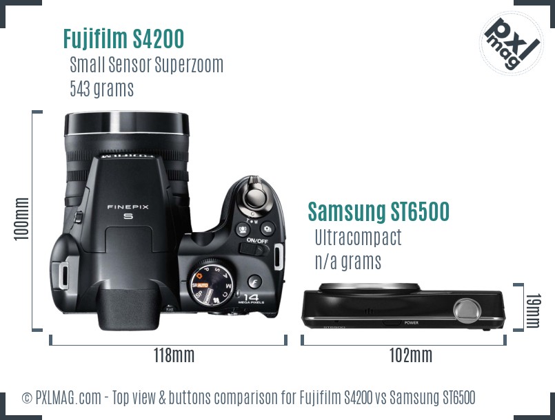 Fujifilm S4200 vs Samsung ST6500 top view buttons comparison
