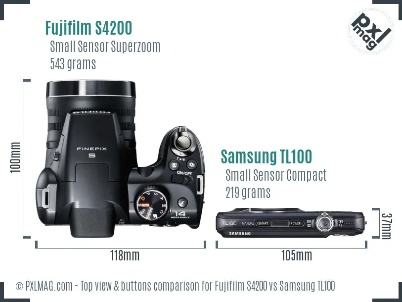 Fujifilm S4200 vs Samsung TL100 top view buttons comparison