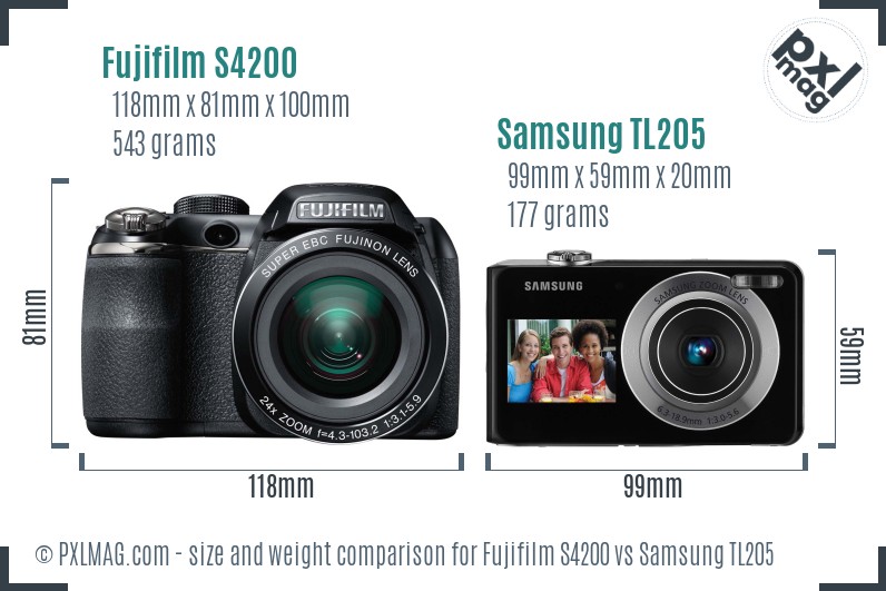 Fujifilm S4200 vs Samsung TL205 size comparison