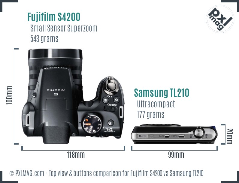 Fujifilm S4200 vs Samsung TL210 top view buttons comparison