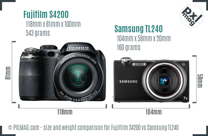Fujifilm S4200 vs Samsung TL240 size comparison