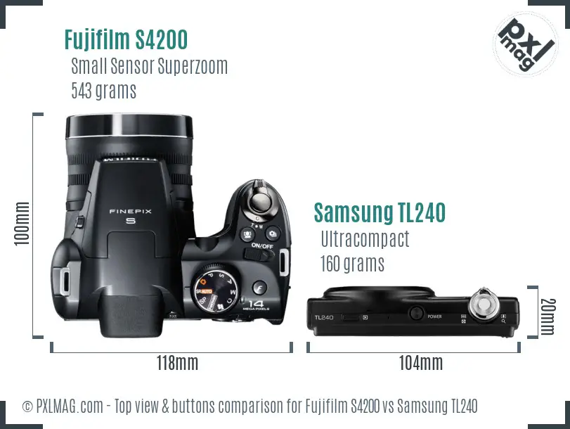 Fujifilm S4200 vs Samsung TL240 top view buttons comparison