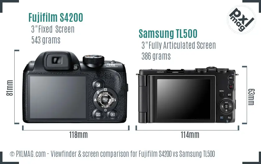 Fujifilm S4200 vs Samsung TL500 Screen and Viewfinder comparison