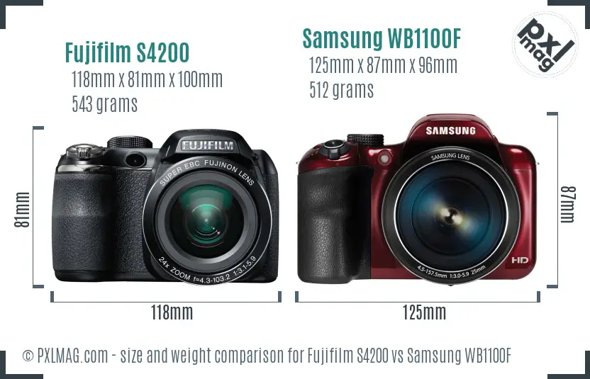 Fujifilm S4200 vs Samsung WB1100F size comparison Fujifilm S4200 vs Samsung WB1100F size comparison