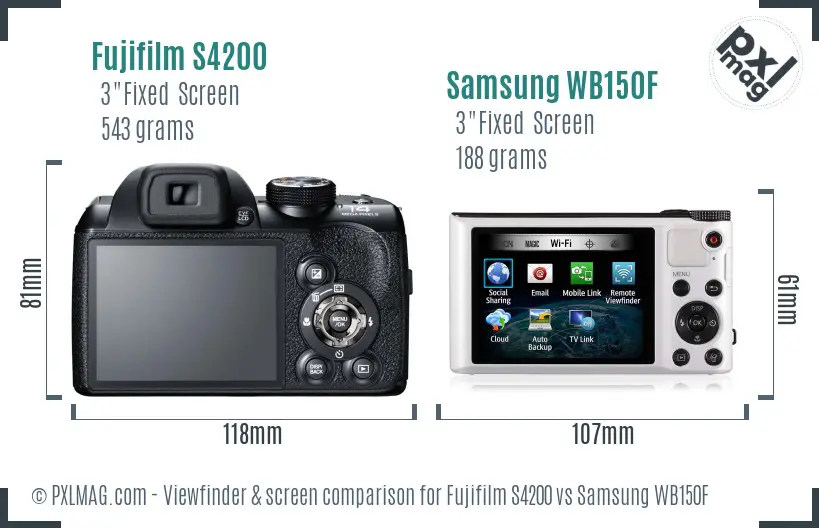Fujifilm S4200 vs Samsung WB150F Screen and Viewfinder comparison