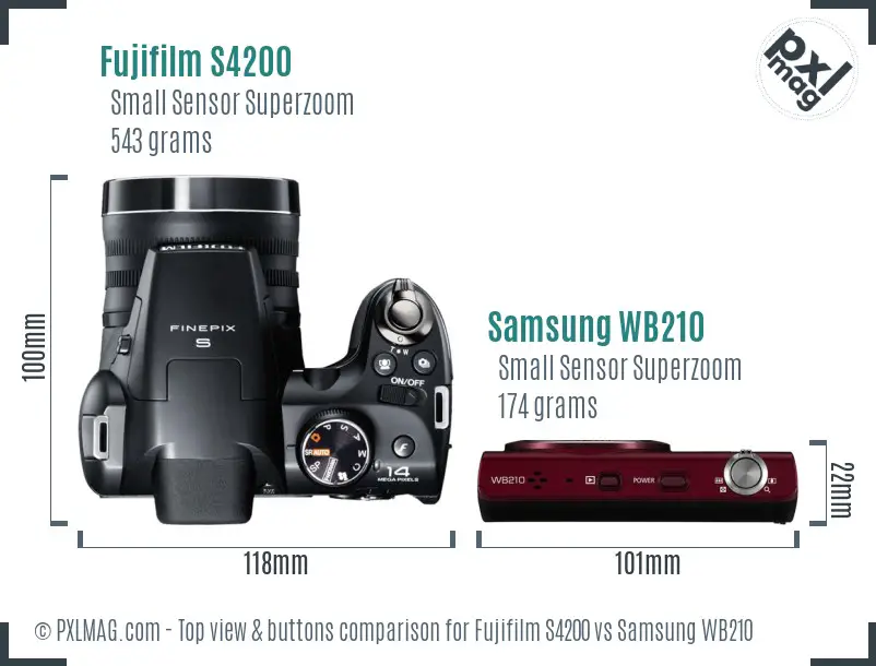 Fujifilm S4200 vs Samsung WB210 top view buttons comparison