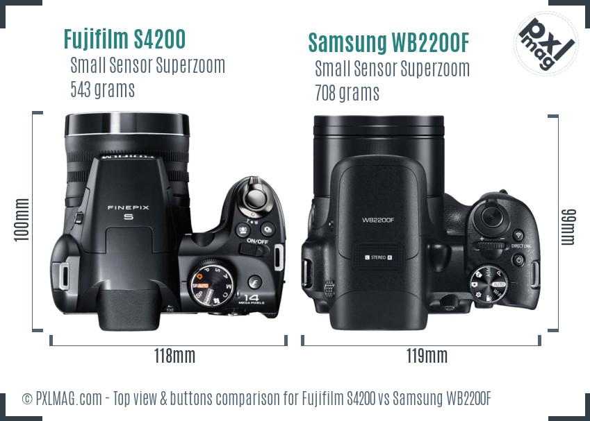 Fujifilm S4200 vs Samsung WB2200F top view buttons comparison