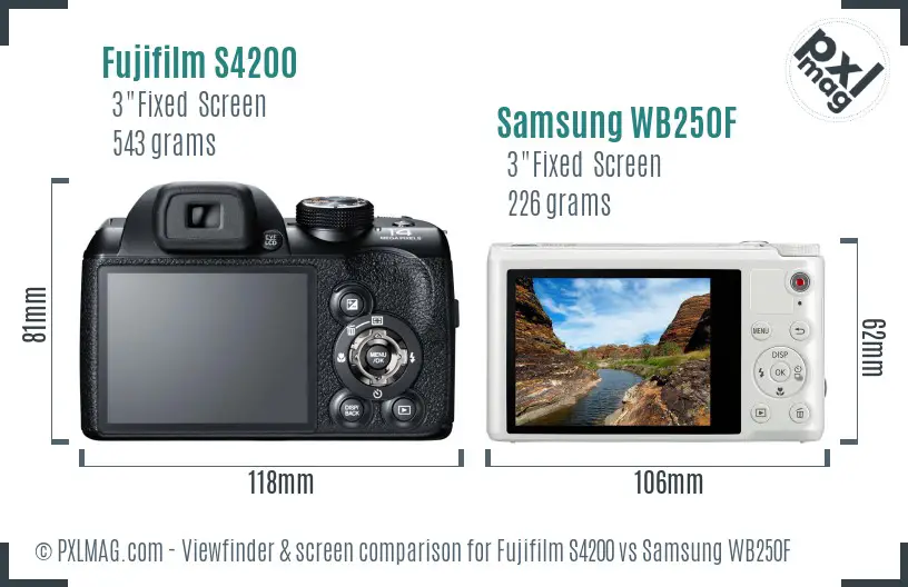 Fujifilm S4200 vs Samsung WB250F Screen and Viewfinder comparison Fujifilm S4200 vs Samsung WB250F Screen and Viewfinder comparison