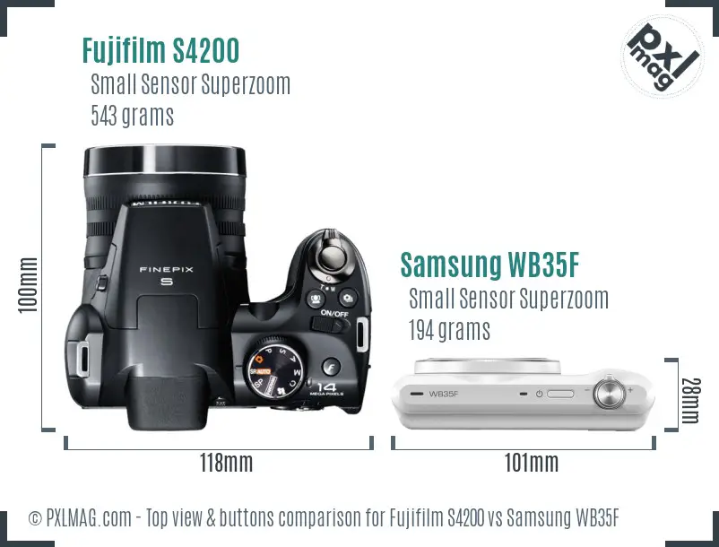Fujifilm S4200 vs Samsung WB35F top view buttons comparison