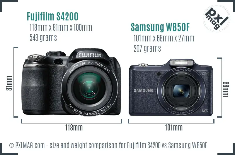 Fujifilm S4200 vs Samsung WB50F size comparison Fujifilm S4200 vs Samsung WB50F size comparison